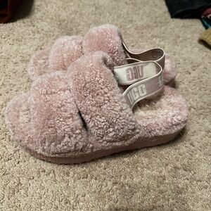 UGG Kids Soft Pink Fluffy Slippers